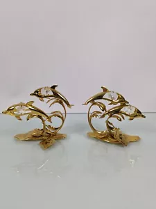 KG&C Inc. Rocking Dolphins Austrian Crystals 24 Carat Gold Plated with Tag - Picture 1 of 10