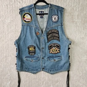 Chaleco Vaquero Harley Davidson Azul Motociclista Años 90 De Colección Para Hombres XL Cuero Parchado Moto - Imagen 1 de 8