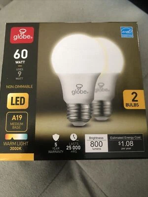 2 Pack LED Standard Size Warm Light Bulbs 9 Watt = 60 Watt 2pk - Image 1 of 4