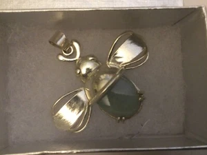 Beautiful Bee π Milky Aquamarine & 925 Sterling Silver Large Pendant - new - Picture 1 of 9