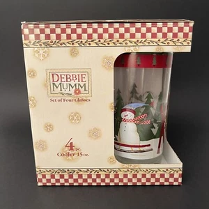 Debbie Mumm Set 4 Drinking Glass Set 15oz. Snowman & Christmas Tree Design NIB - Picture 1 of 10