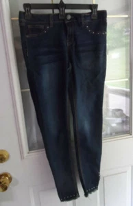 LEE Ankle Crop GIRLS Blue Distressed JEANS size 16 Embellished Stretch Skinny - Picture 1 of 7
