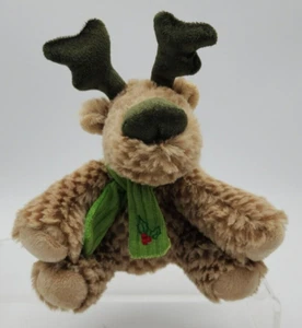 Holiday Christmas Tan Moose Reindeer Plush Green Antlers Scarf Plush - Picture 1 of 6