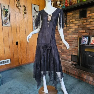 Vtg 80s Victorian Goth Susan Lane Country Elegance Black Wedding Dress Gown L - Image 1 of 4