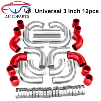 12 Pcs Universal 3" Aluminum Turbo Intercooler Piping Coupler & Clamp Kit Red - Image 1 of 4