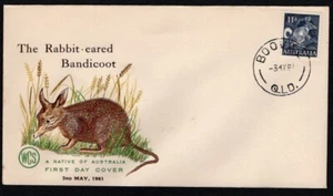 11d Bandicoot on Wesley 1961 primer día portada - sin dirección (RU9929) - Imagen 1 de 1
