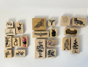 20 Rubber Stamps~Wood Mounted~HTF~Wildlife~Nature~Mixed Themes~Mixed Brands - Picture 1 of 8