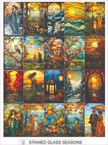 STAINED GLASS SEASONS -  COMPLETE SHEET OF 20 STICKERS - Picture 1 of 1