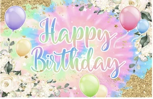 BALLOONS ROSES GLITTER PERSONALISED BIRTHDAY PARTY BANNER BACKDROP DECORATION - Picture 1 of 4