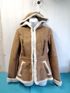 Details Outwear Women's Sherpa lined Faux Fur Jacket Coat Full Zip Hooded Size S - Picture 1 of 9