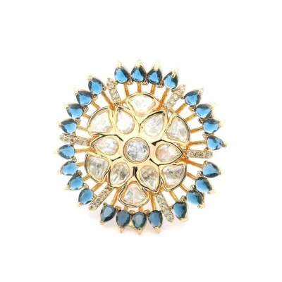 Кинит цвет камня и белый топаз полки с заклепками Jadau кольцо - Изображение 1 из 4