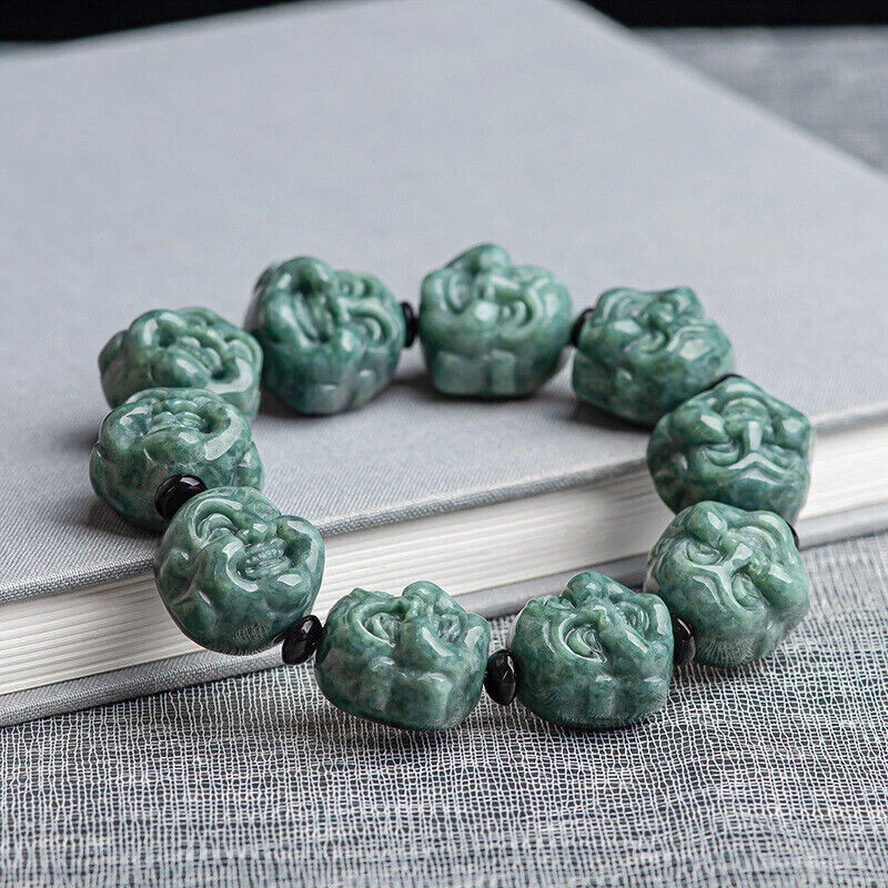 Pulsera de cuentas de Buda bendición jadeíta verde 100 % natural grado A real Foto 1 de 4