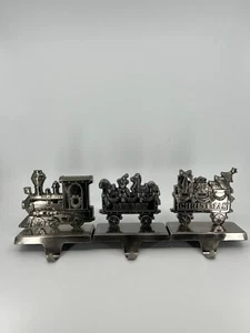 3 Train Stocking Holders Metal Stocking Hangers Mantel Hook Merry Christmas - Picture 1 of 16