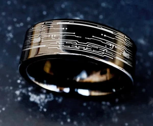 Unisex Black Tungsten Computer Nerd Gift Jewelry Circuit Board Wedding Ring- 8mm - Picture 1 of 3