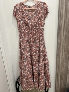 SHEIN Kleid in voller Länge rostrot ditsy gesmokte Taille Pull-Over Größe L - Bild 1 von 12