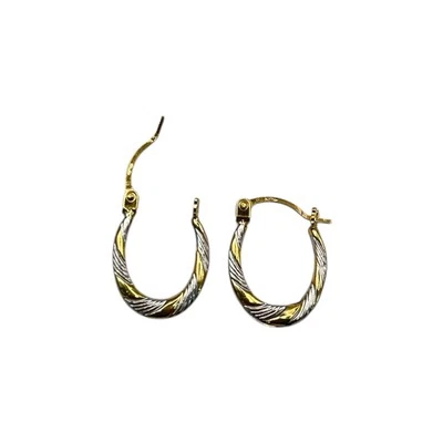 9ct 9k Two Tone Gold Creole Patterned U Shaped Hoop Earrings 0.37 Grams. New - Image 1 of 4