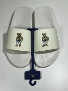 NEW Polo Ralph Lauren Polo Bear Aloha Shirt White Cream Slides Sandals Men's 11 - Picture 1 of 7