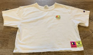 Champion Crop Top Women's Large Reverse Weave White Logo Cropped T-Shirt Top - Picture 1 of 16