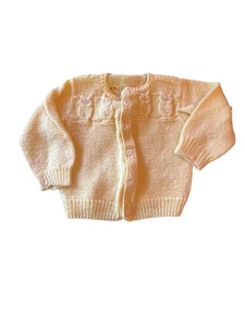 Hand-Knitted Yellow Owl Baby Cardigan Sweater Vintage 80s - Picture 1 of 4