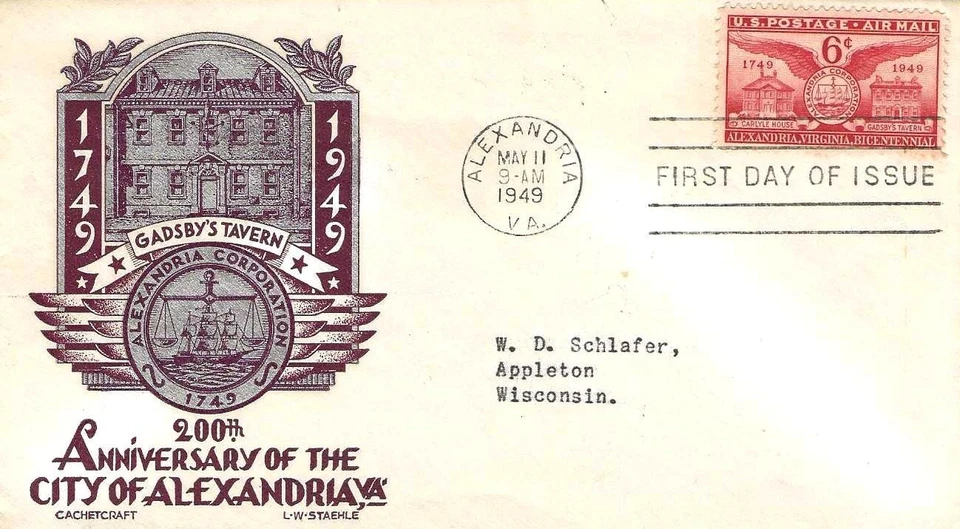 Alexandria Bicentennial-Gadsby,s Tavern #C-40 FDC CC/Staehle Cachet M4918 Foto 1 de 1