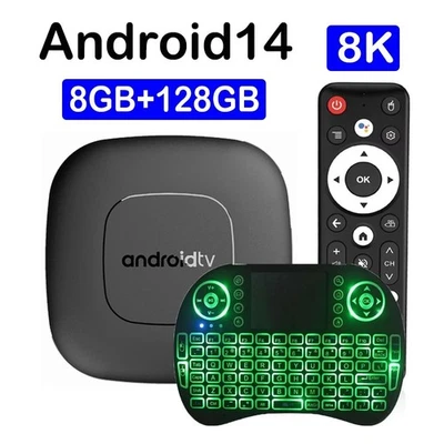 2025 Smart TV Box Netflix Android 13 4K HD Stream Player WiFi Bluetooth Voice RC - Bild 1 von 4