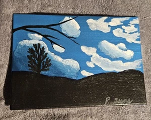 Wolken Original Kunst Gemälde Landschaft klein 5x7 Acryl Leinwand Tafel R. Bayne - Bild 1 von 2