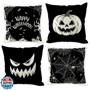 HDVUHKI Halloween Pillow Covers 16x16 inch Set of 4, Linen Outdoor Pumpkin Sp - Picture 1 of 5
