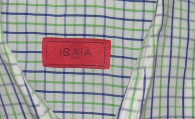 Camisa de Vestir ISAIA 41 Italia EE. UU. Talla 16-34 Verde Blanco Púrpura Cuadros Foto 1 de 4