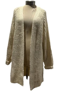 Zara Cream Chunky Knit Long Cardigan Edge To Edge Mid Thigh Length Sz S UK 10-12 - Picture 1 of 9