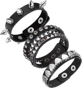 Nietenarmband Schwarz Punk Rock Gothic Lederarmbänder Herren Damen Biker - Bild 1 von 7