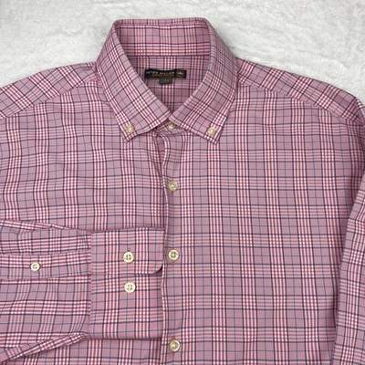 Peter Millar Summer Comfort Dress Shirt Mens Large Pink Plaid Long Sleeves - Image 1 of 4