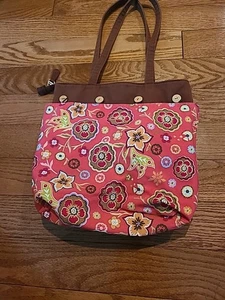 Longaberger Reversible Convertible Pretty in Pink/Brown Floral Tote Bag 3 in 1 - Picture 1 of 8
