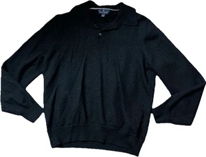 Brooks Brothers Men's 100% Merino Wool Black Collared Sweater Classy Academia L - Picture 1 of 18