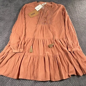 Listicle Women Medium Tiered Mini Dress Orange Flowy Boho Beach Coastal Vacation - Picture 1 of 7