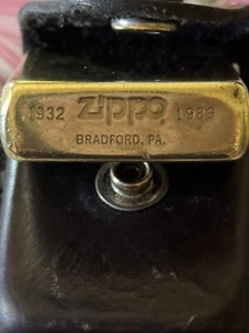“ZIPPO”1932~1989*BRADFORD PA~SOLID BRASS COLLECTORS LIGHTER~VGC*VINT+LEATH CASE* - Picture 1 of 16