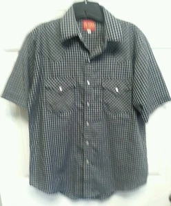 PLAINS WESTERN Mens Shirt Size M Blue White Checked Short Sleeve - Picture 1 of 4