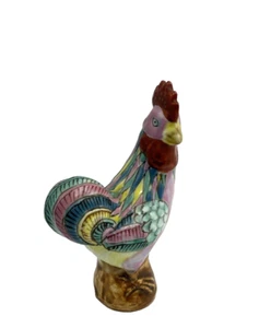 Antique Famille Rose Rooster Figurine Chinese Ceramic 19th Century Hand Painted - Picture 1 of 9