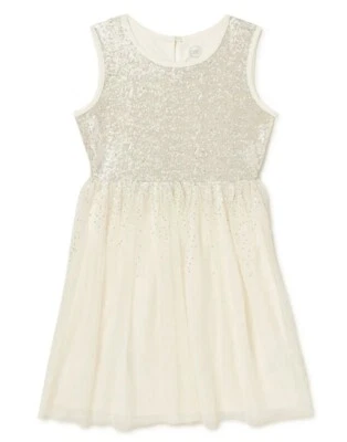 Wonder Nation Girls Delicate IvoryDripping Sequin Sleeveless Tulle Dress M (7/8) - Image 1 of 3