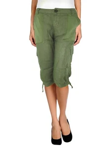 Liu Jo Donna Pantalone Pinocchietto Verde Viola Prugna Capri Tasche Casual Lino - Foto 1 di 43