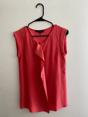 Lafayette 148 New York Cap Sleeve Pink Orange Silk Button Front Blouse sz 2 - Image 1 of 4