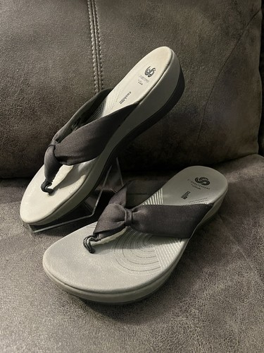 Infradito Cloudsteppers by Clarks cuscino morbido donna tessuto grigio nero taglia 9