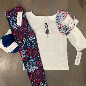 NWT Janie and Jack girl 4-piece FALL Paris floral pants socks bow SET 12 18 - Picture 1 of 7