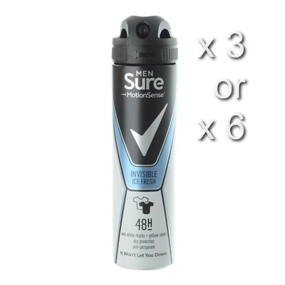 SURE MEN INVISIBLE ICE FRESH ANTI-PERSPIRANT DEODORANT 150ML 3 OR 6 PACK