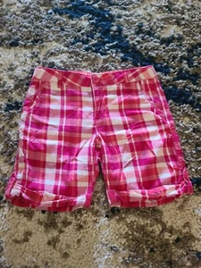 Faded Glory Girls Long Shorts Size 12 Pink Plaid Adjustable Waist - Picture 1 of 4