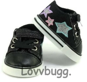 "Tenis Negras Brillosas Estrellas para Zapatos de Muñeca Americana de 18" ¡COMPLEMENTOS DE ENVÍO GRATUITO! - Imagen 1 de 12