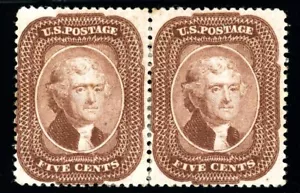 USAstamps Unused US 1859 Jefferson Scarce Pair Scott 29 OG MH +Cert SCV $12,000+ - Picture 1 of 3