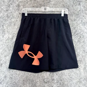 Under Armour Shorts Boys Large Black Orange Nylon Logo Active Gym Wear - Picture 1 of 6