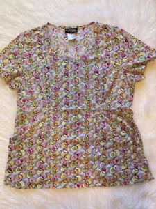 Runway By Cherokee Scrub Top Womens Size Medium Short Sleeve Cotton Shirt - Picture 1 of 6