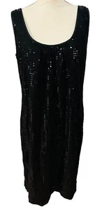 New York & Co Black Sequin Shift Dress Sleeveless Party Cocktail LBD NYE Size 12 - Picture 1 of 11