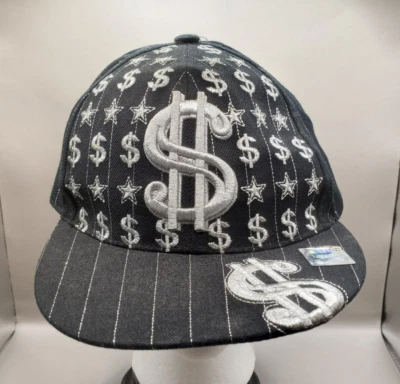 Gorra de béisbol deportiva ajustada Leader XL negra/plateada signos de dólar 100 % acrílico Foto 1 de 4